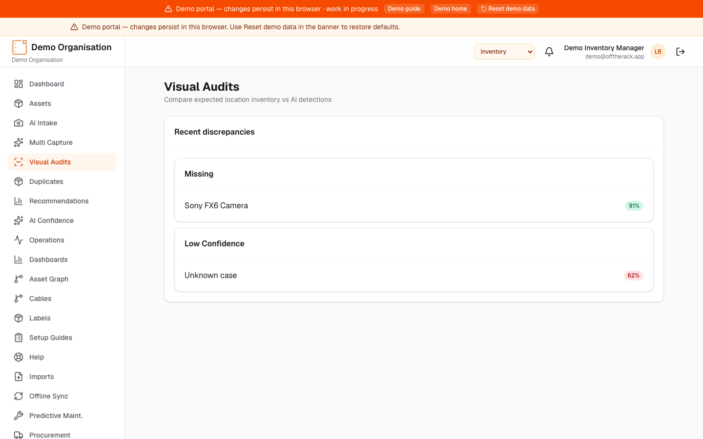 Off The Rack visual audit screen from the live demo app