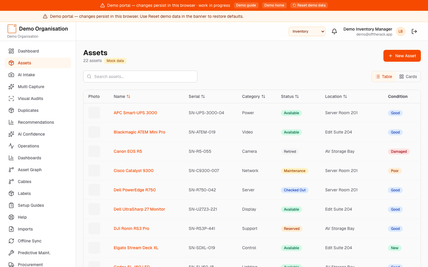 Off The Rack assets catalogue from the live demo app