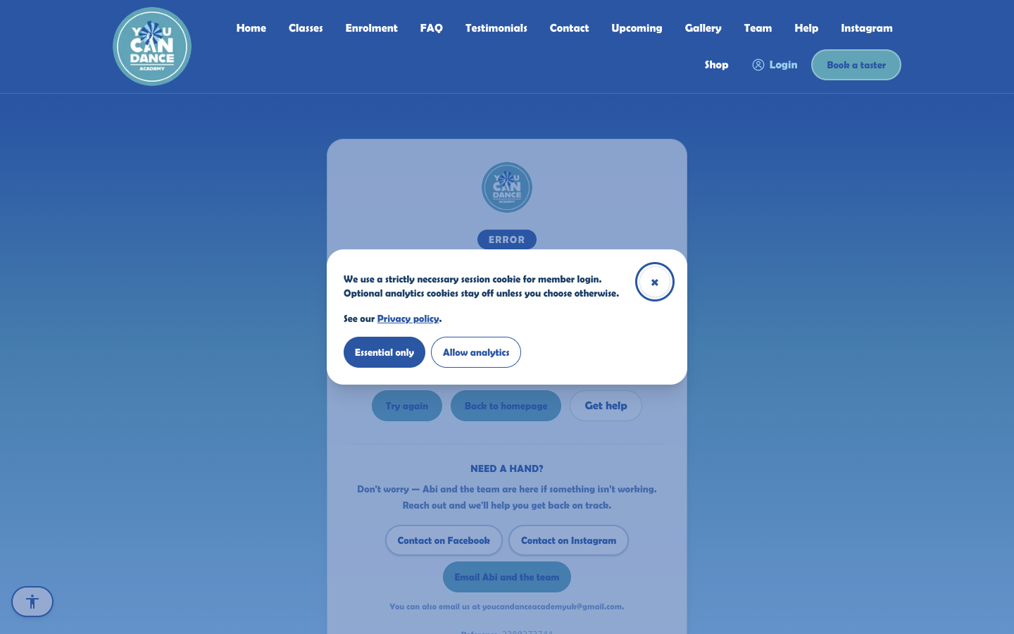 You Can Dance Academy enrolment section screenshot
